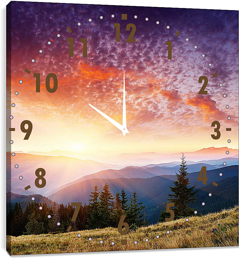 Часы картина - Солнце над вершинами
