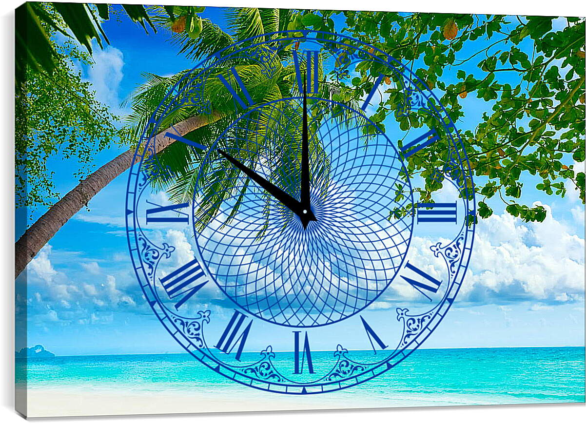 Часы картина - Зеленая пальма над морем
