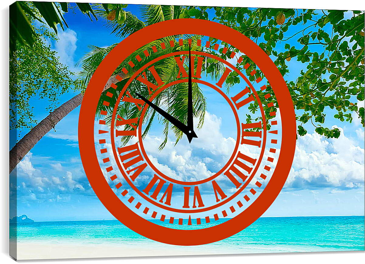 Часы картина - Зеленая пальма над морем
