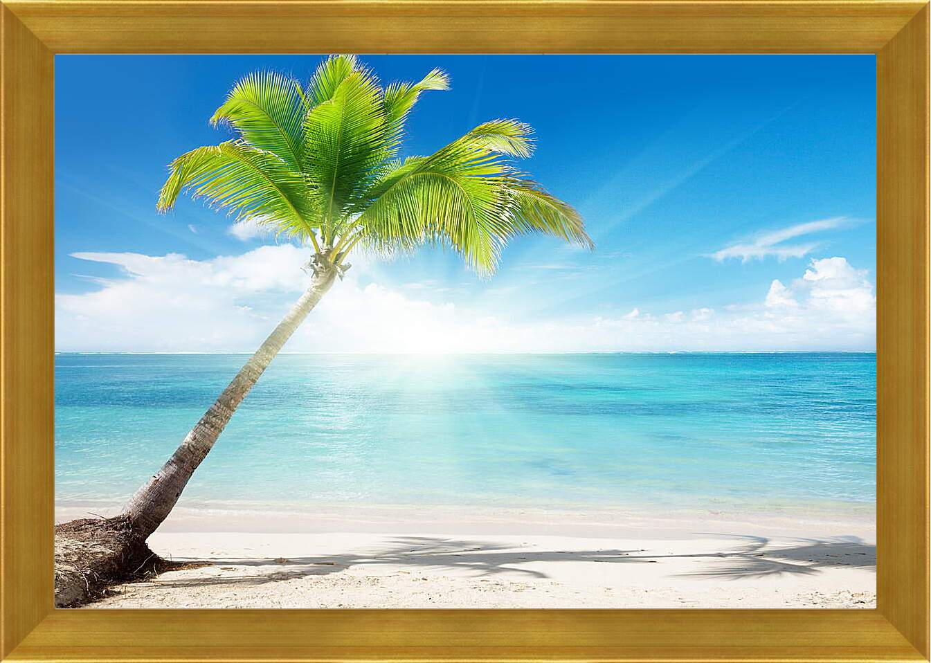 Картина в раме - Пальма и яркое солнце
