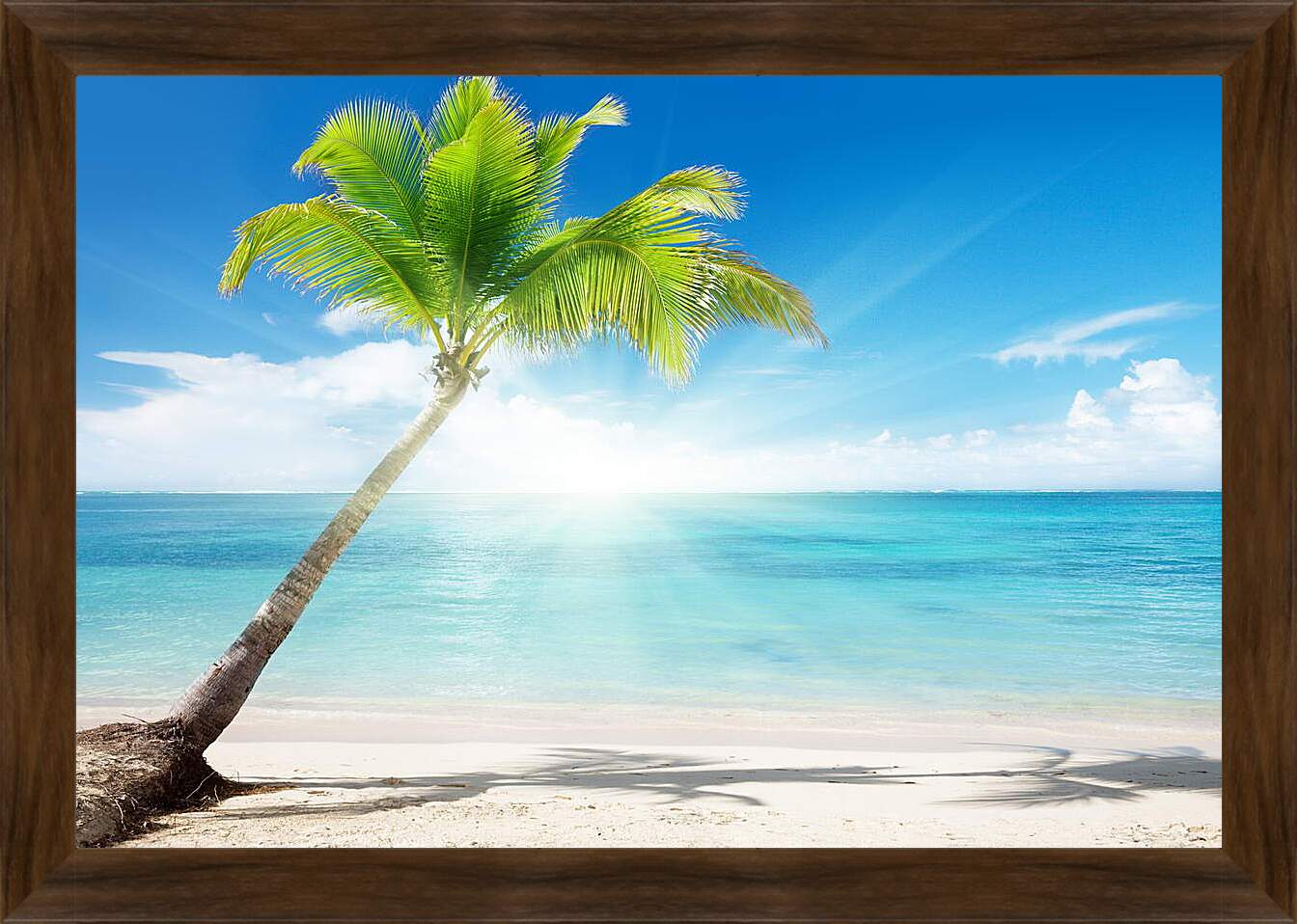 Картина в раме - Пальма и яркое солнце
