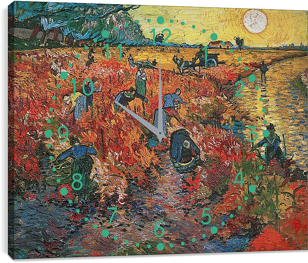 Часы картина - Red Vineyards at Arles (Красные виноградники в Арли). Винсент Ван Гог
