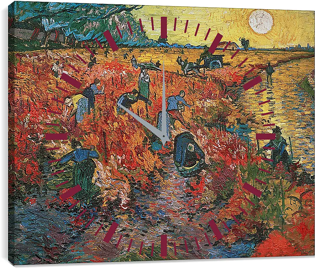 Часы картина - Red Vineyards at Arles (Красные виноградники в Арли). Винсент Ван Гог