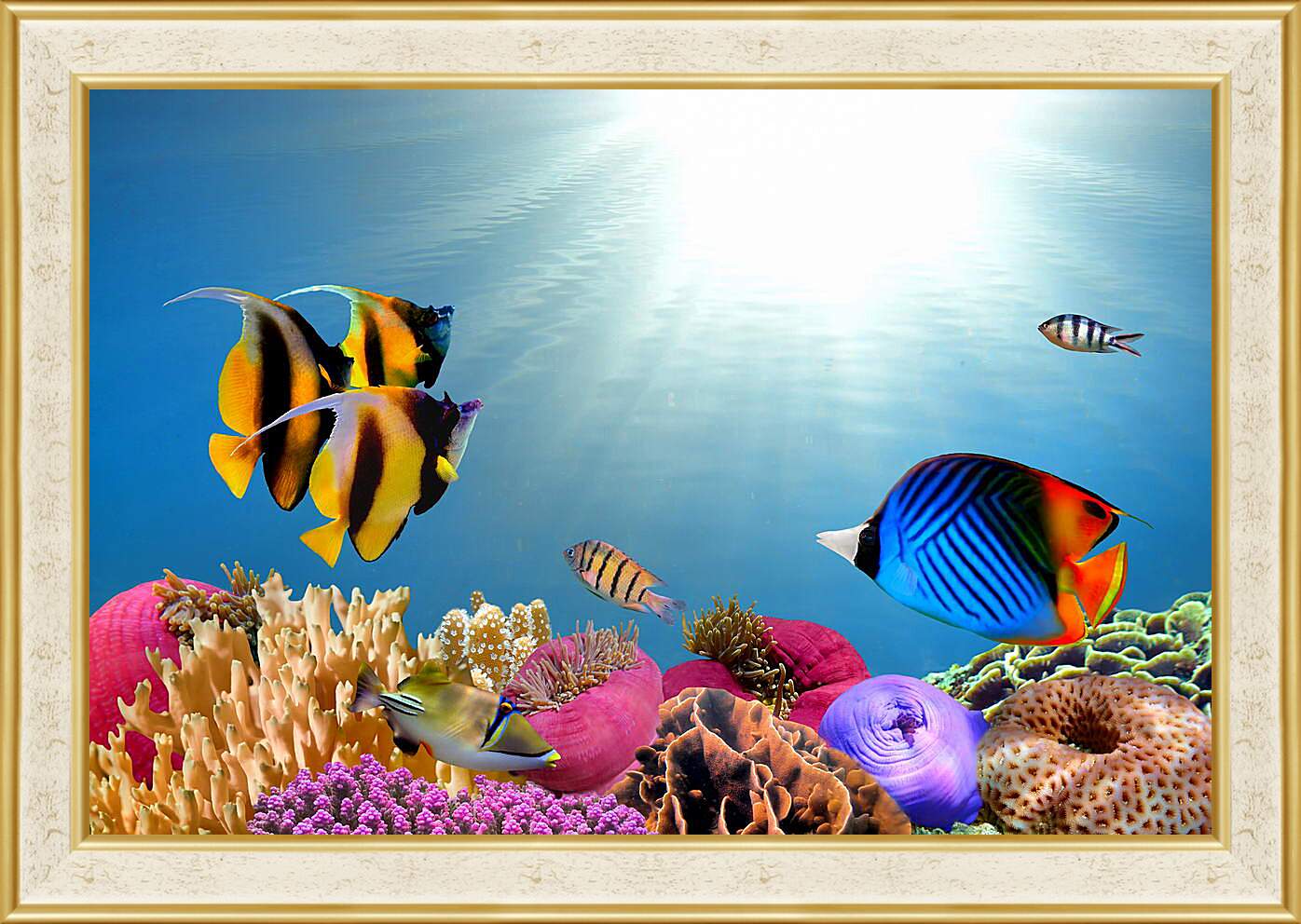 Картина в раме - Полосатые рыбки
