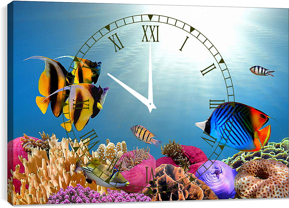 Часы картина - Полосатые рыбки
