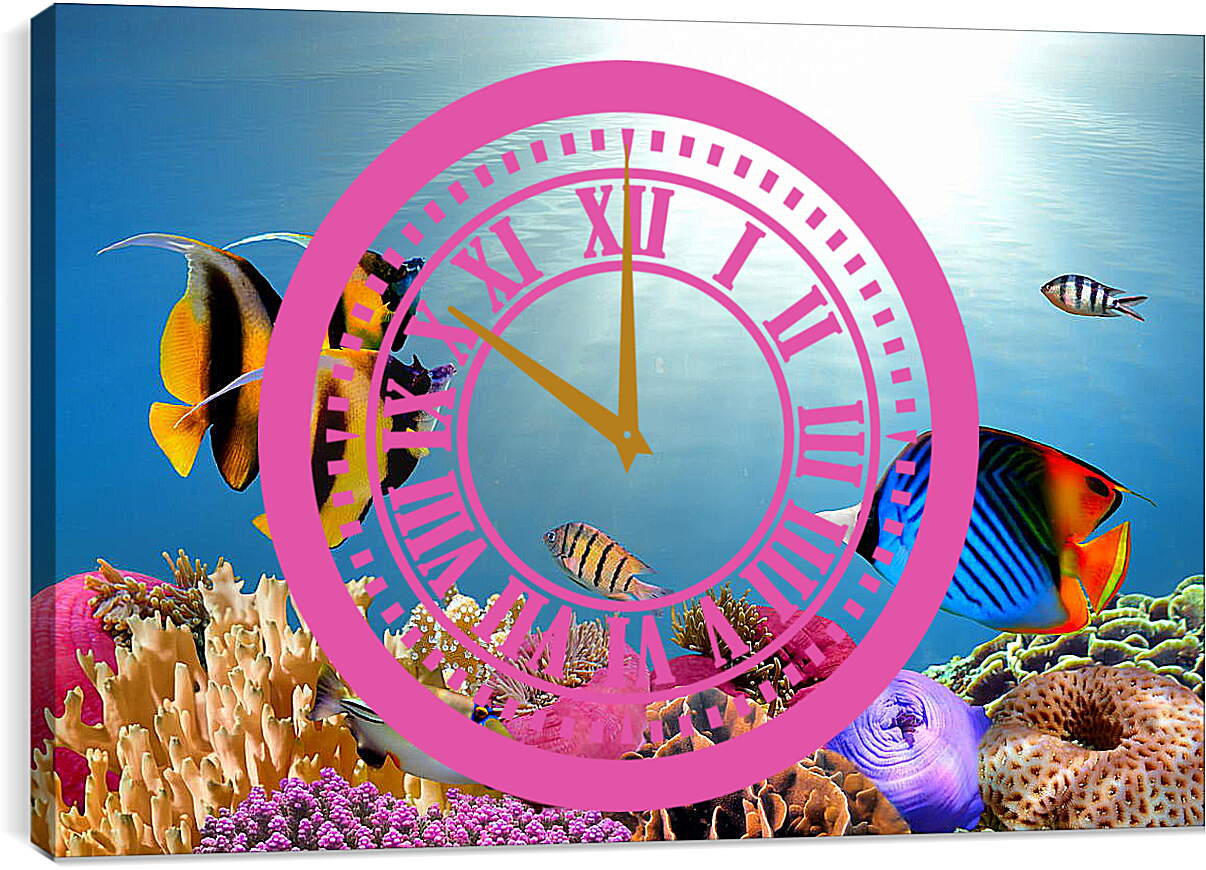 Часы картина - Полосатые рыбки
