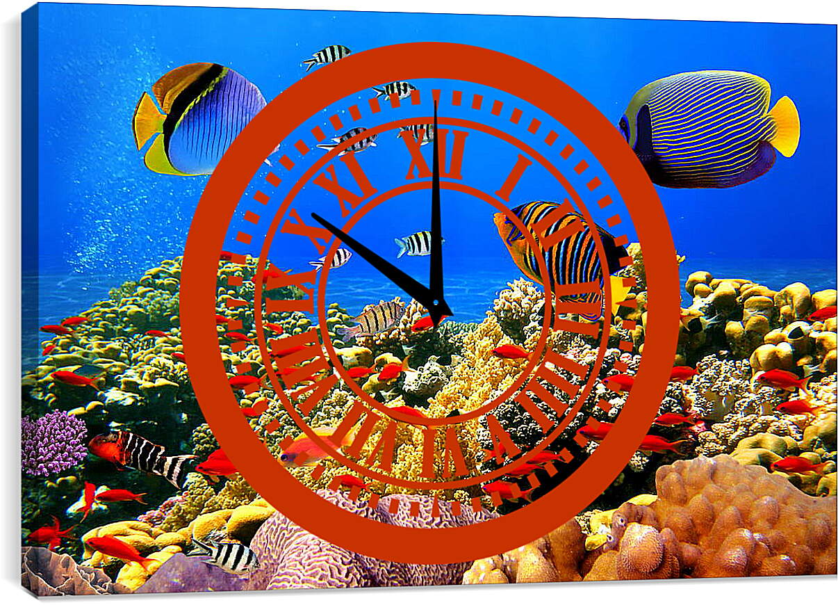 Часы картина - Красные рыбки
