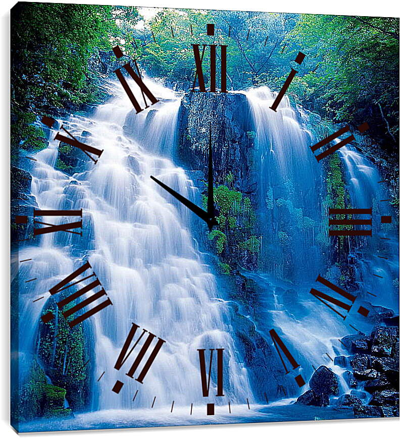 Часы картина - Водопад в зелени
