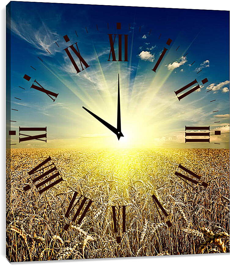 Часы картина - Восход солнца над полем
