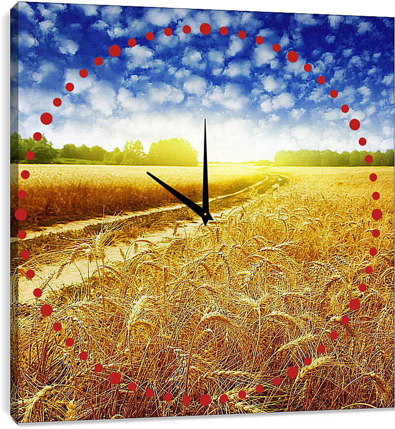 Часы картина - Дорога в пшеничном поле
