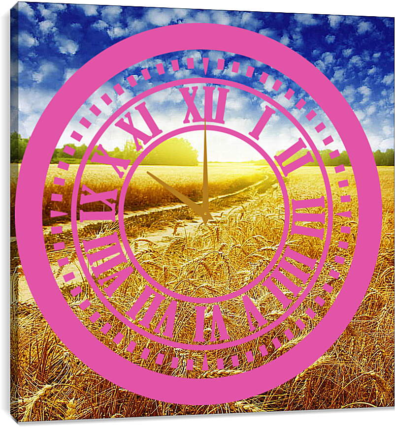 Часы картина - Дорога в пшеничном поле
