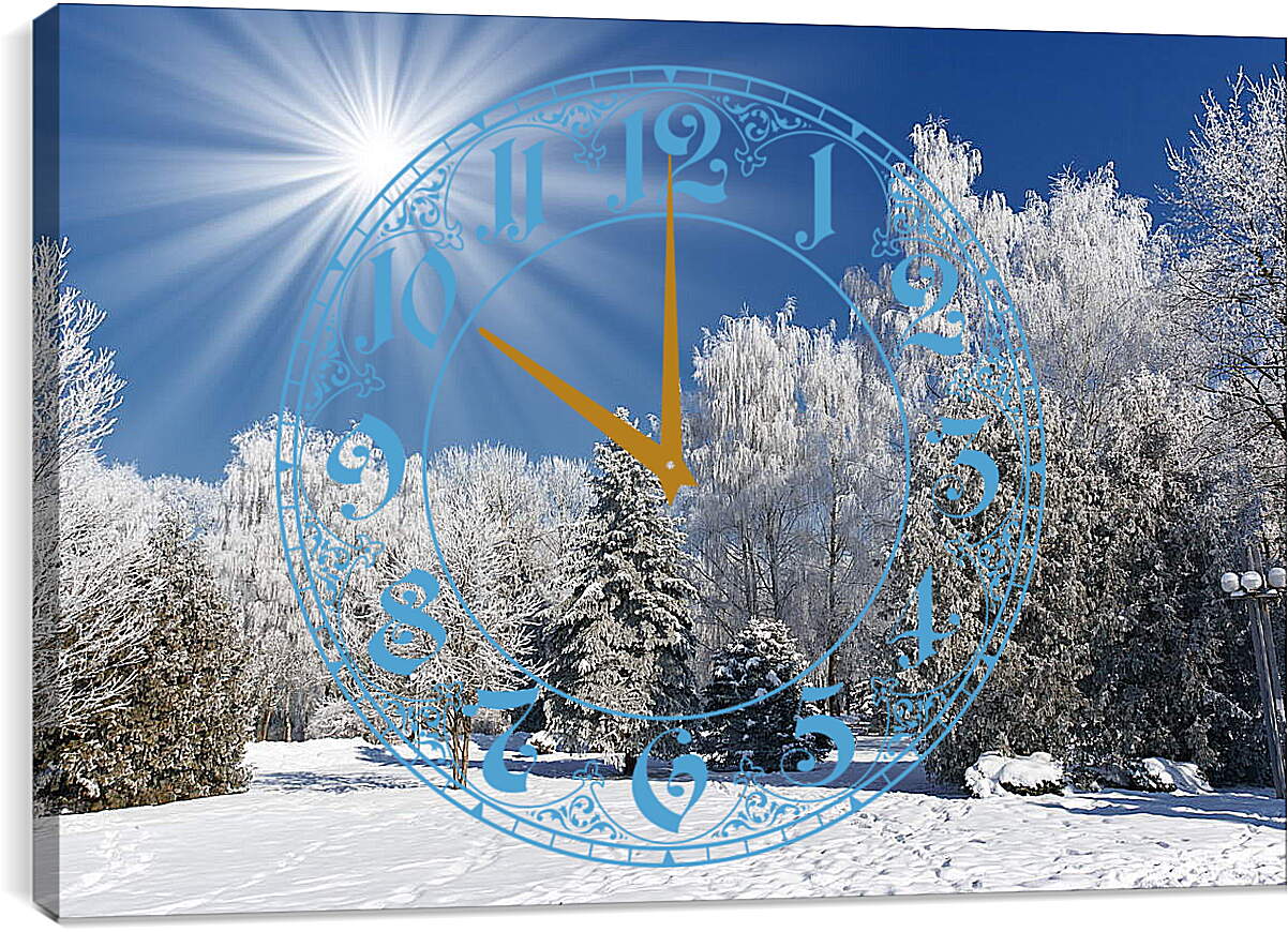 Часы картина - Красивые деревья в снегу
