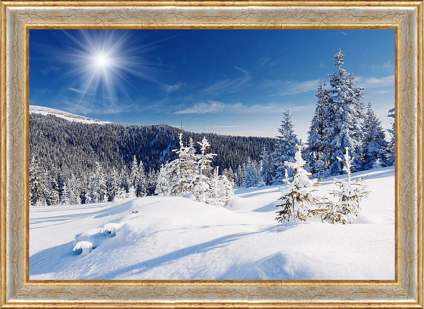 Картина в раме - Лес в снегу
