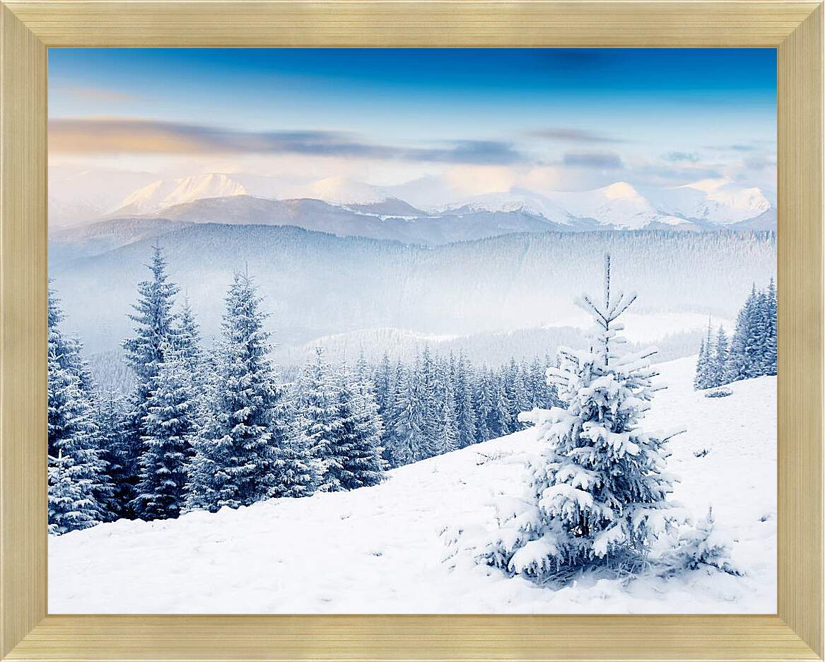 Картина в раме - Одинокая елочка в горах