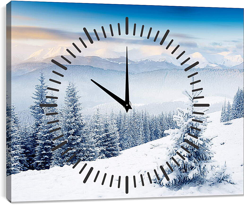 Часы картина - Одинокая елочка в горах