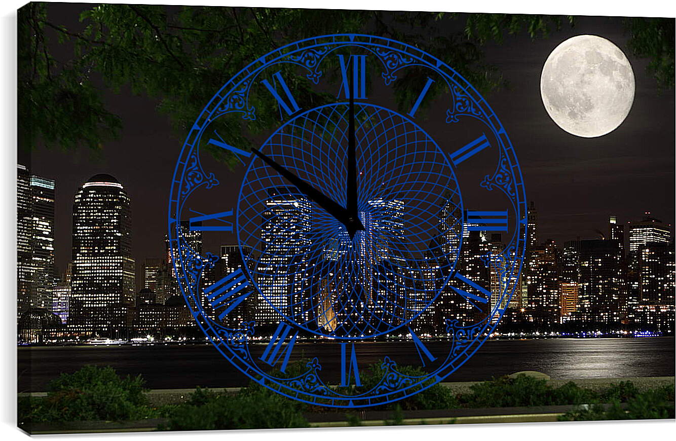 Часы картина - Луна над мегаполисом
