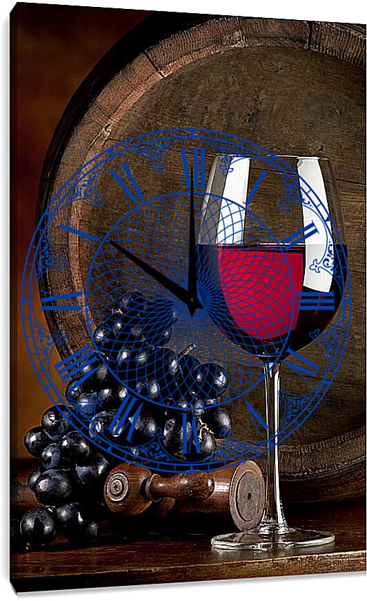 Часы картина - Виноград и бокал вина