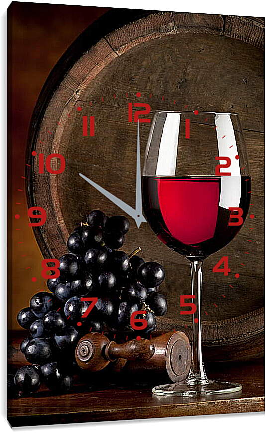 Часы картина - Виноград и бокал вина