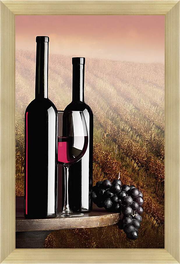 Картина в раме - Две бутылки красного вина