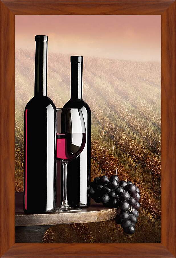 Картина в раме - Две бутылки красного вина