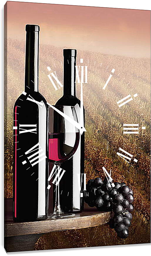 Часы картина - Две бутылки красного вина