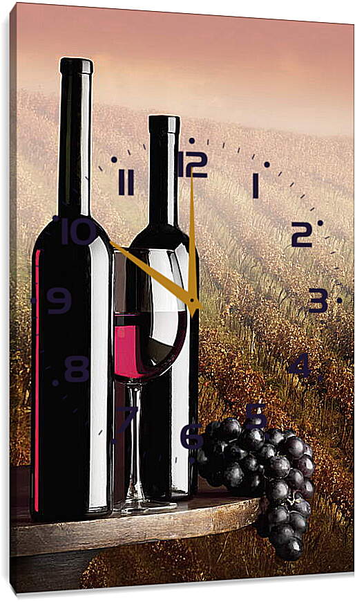 Часы картина - Две бутылки красного вина