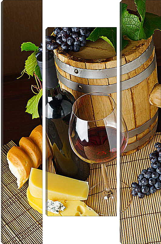 Модульная картина - Вино, сыр и хлеб