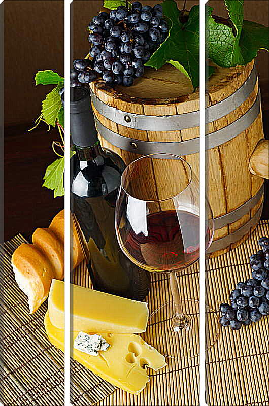 Модульная картина - Вино, сыр и хлеб