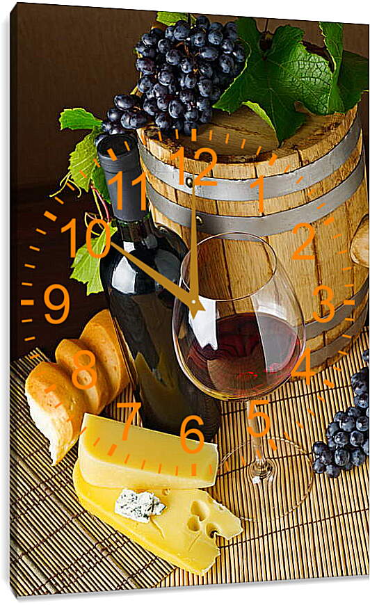 Часы картина - Вино, сыр и хлеб