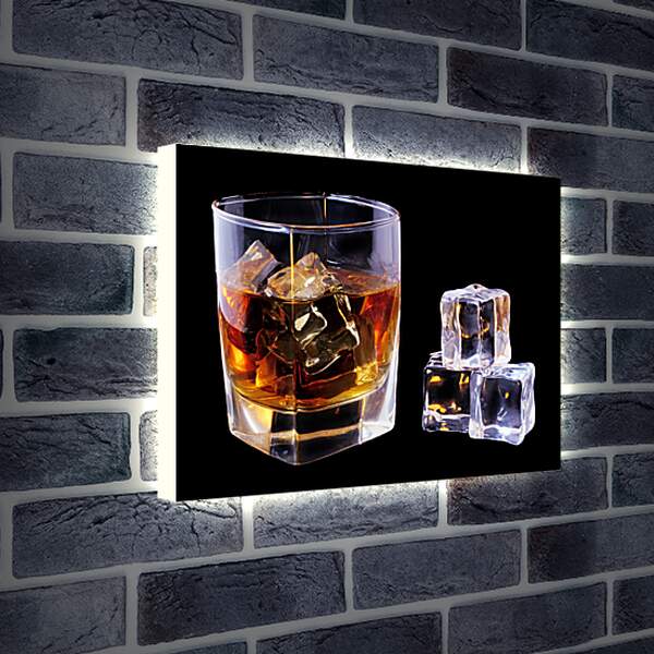 Лайтбокс световая панель - Бокал виски и лед