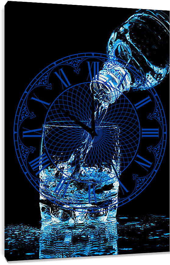 Часы картина - Стакан с водой и бутылка