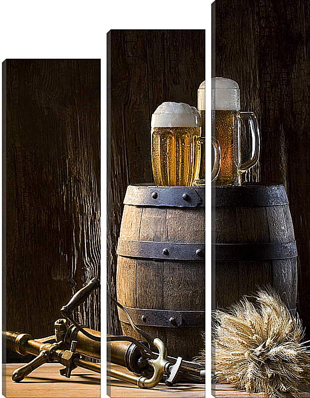 Модульная картина - Кружки пива на бочке