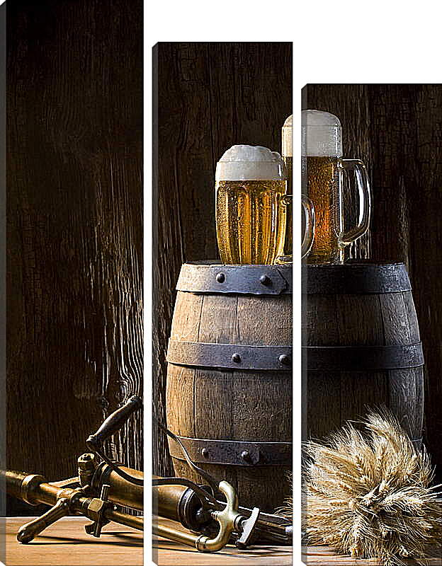 Модульная картина - Кружки пива на бочке