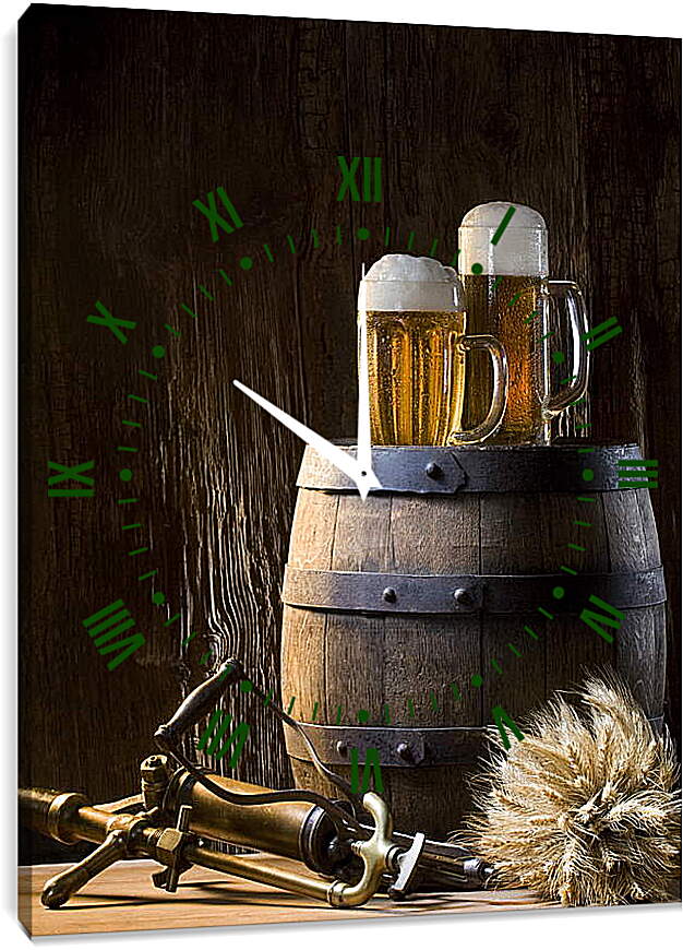 Часы картина - Кружки пива на бочке