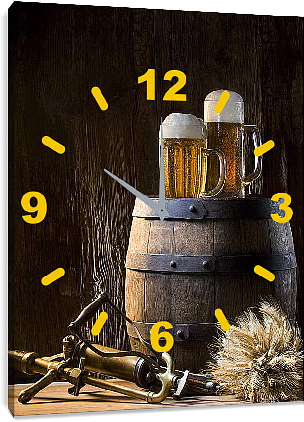 Часы картина - Кружки пива на бочке
