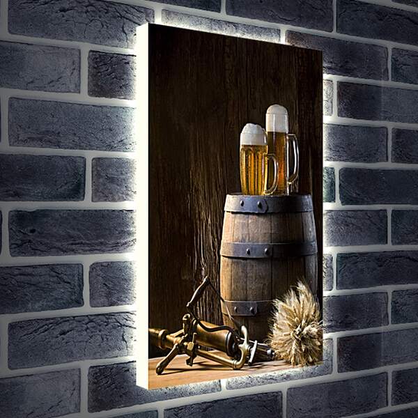 Лайтбокс световая панель - Кружки пива на бочке