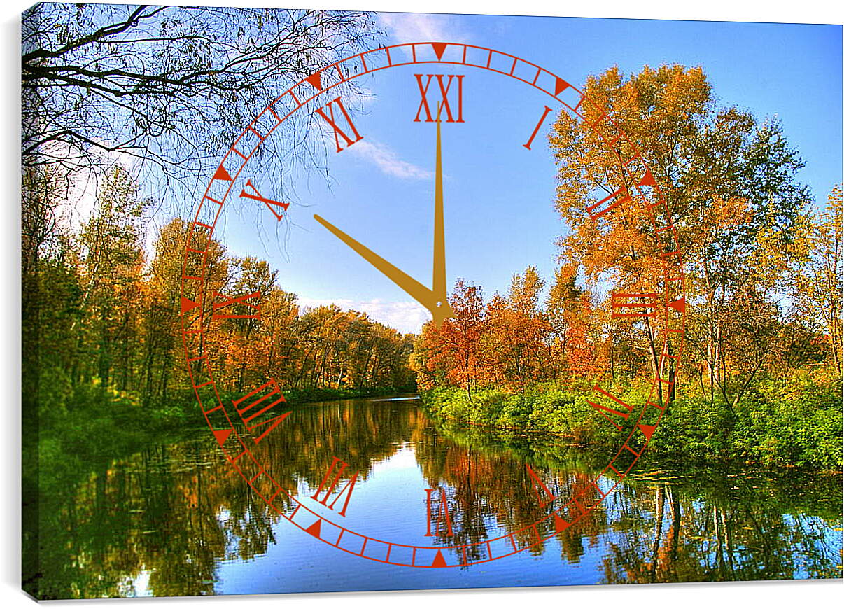 Часы картина - Осенняя река
