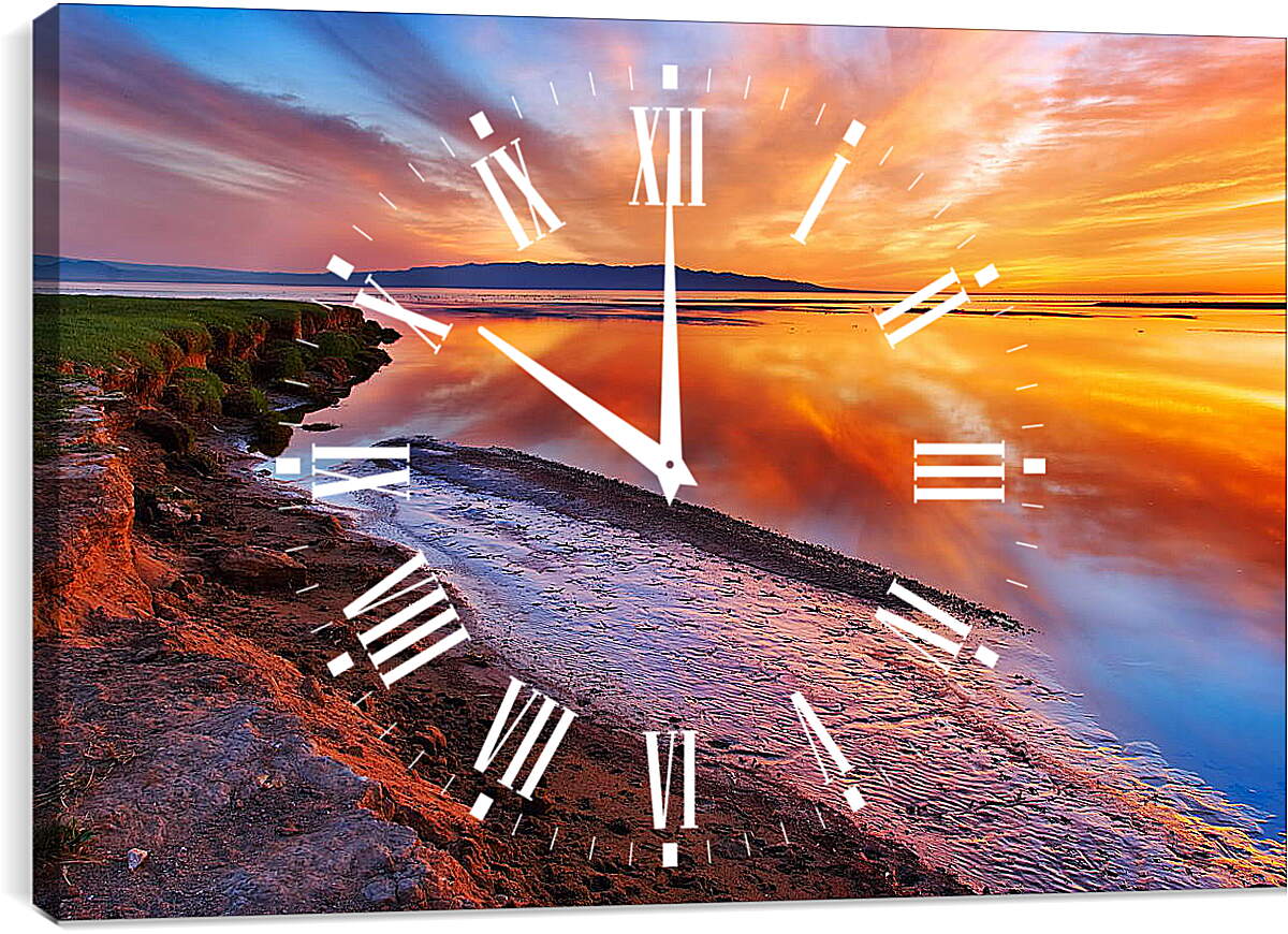 Часы картина - Закат на воде
