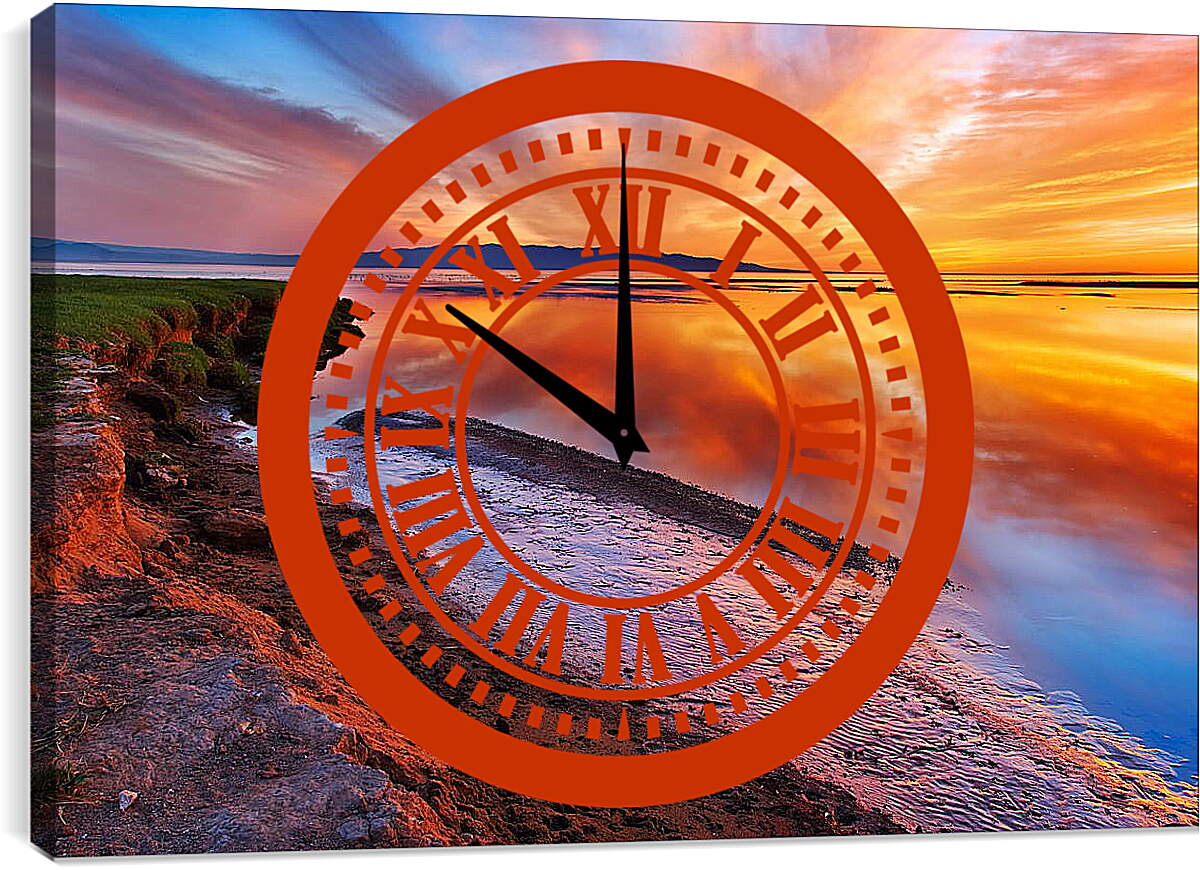 Часы картина - Закат на воде

