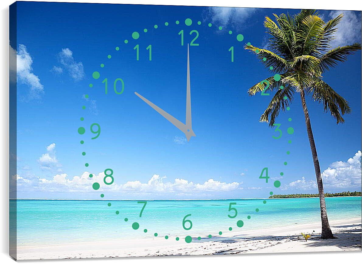 Часы картина - Пальма на райском пляже
