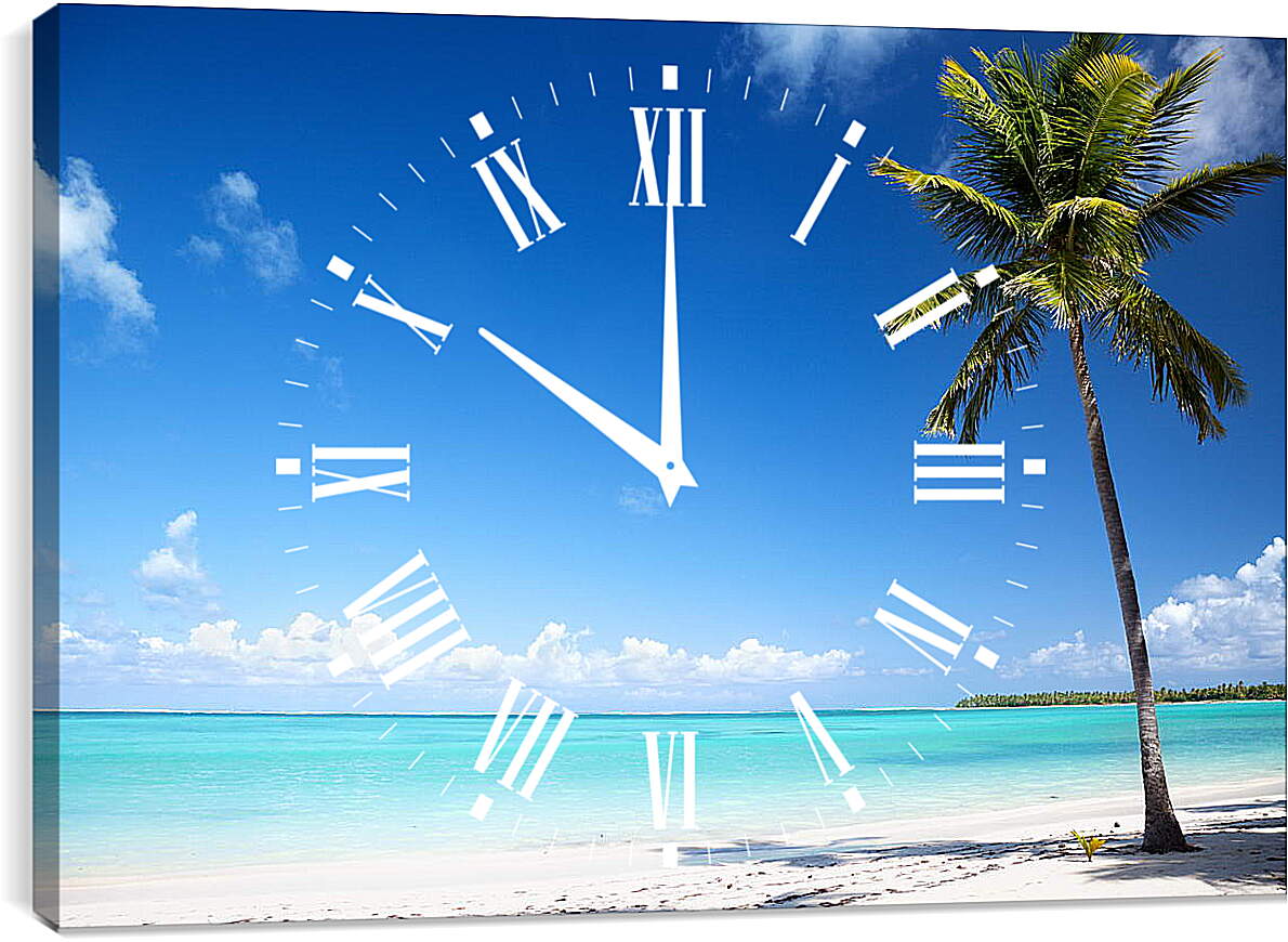 Часы картина - Пальма на райском пляже
