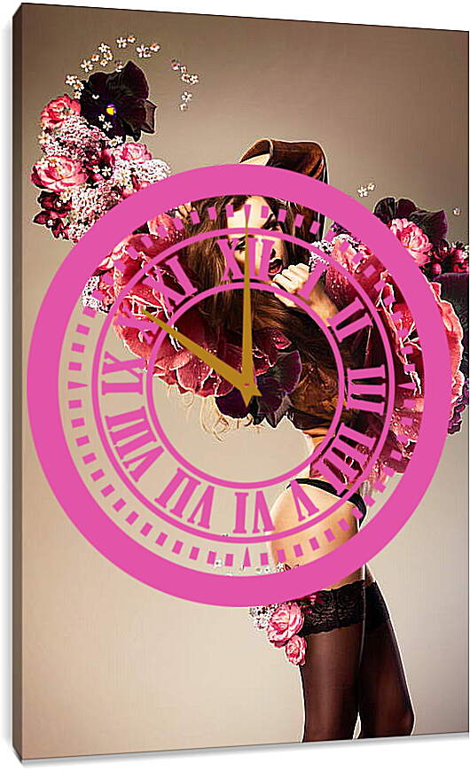 Часы картина - Девушка цветок
