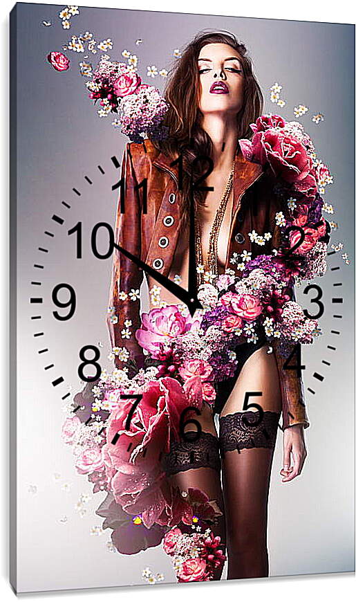 Часы картина - Девушка цветок
