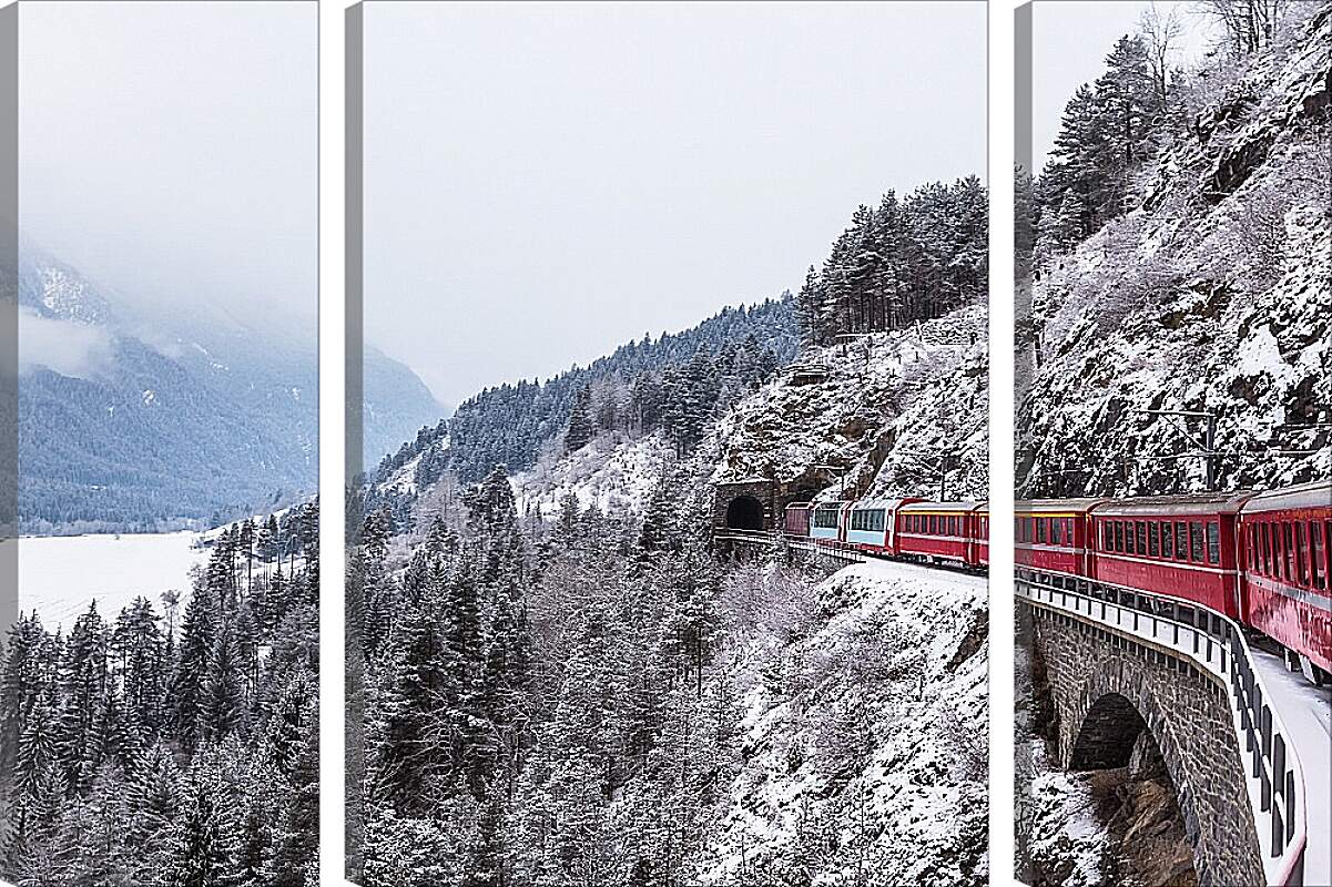 Модульная картина - Поезд зимой