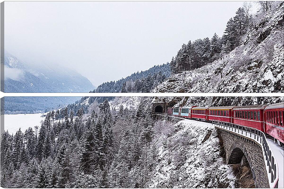 Модульная картина - Поезд зимой