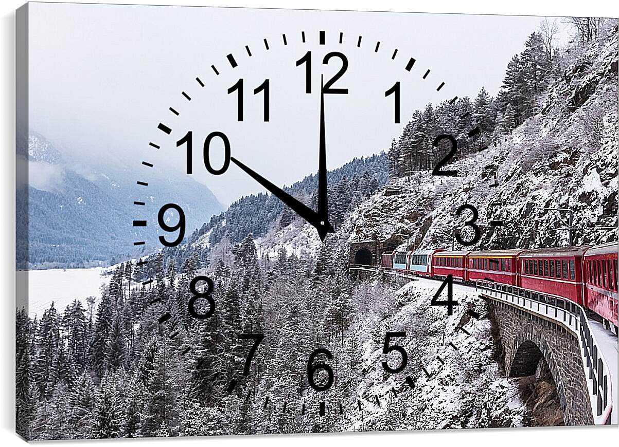 Часы картина - Поезд зимой