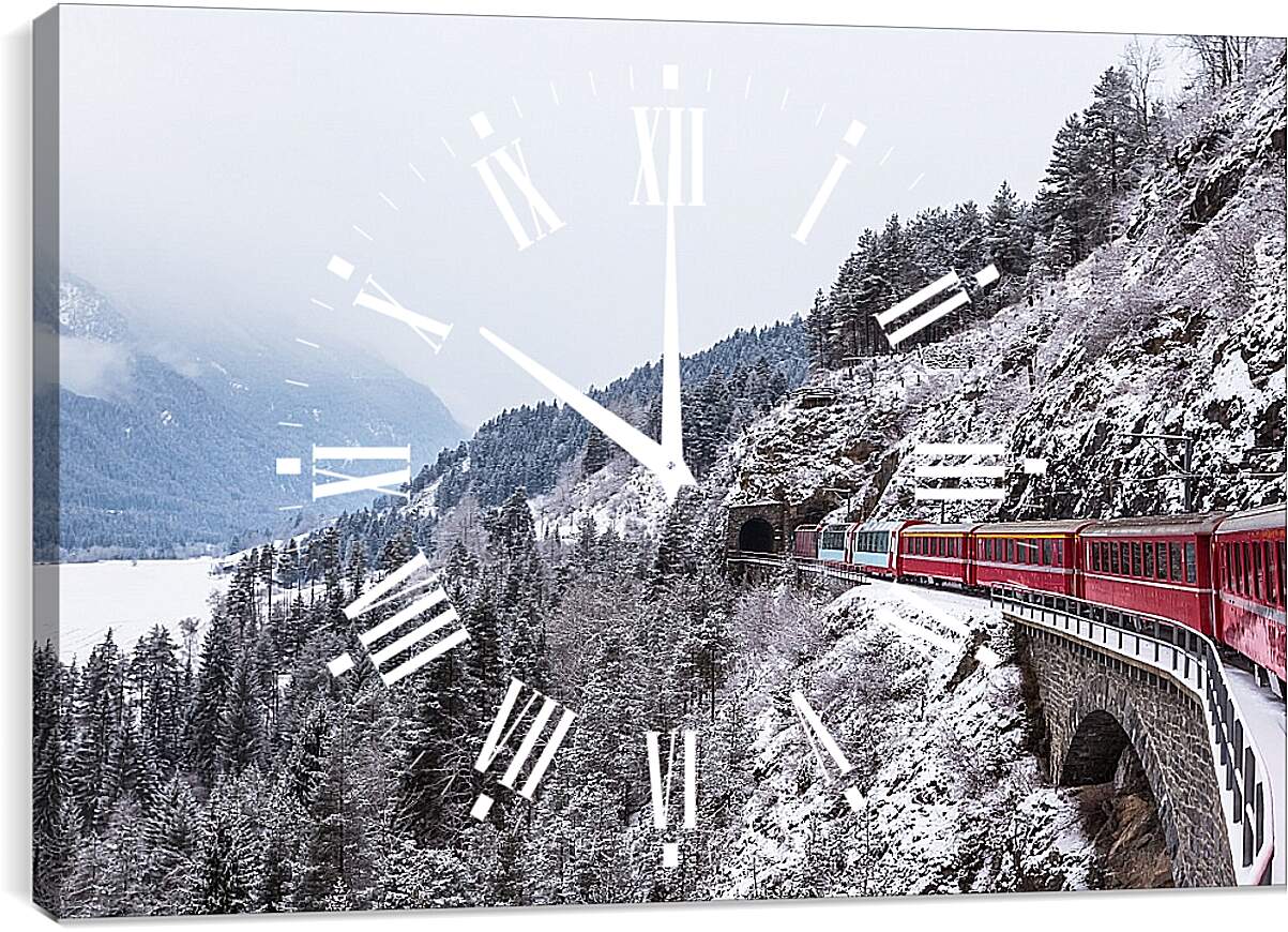 Часы картина - Поезд зимой