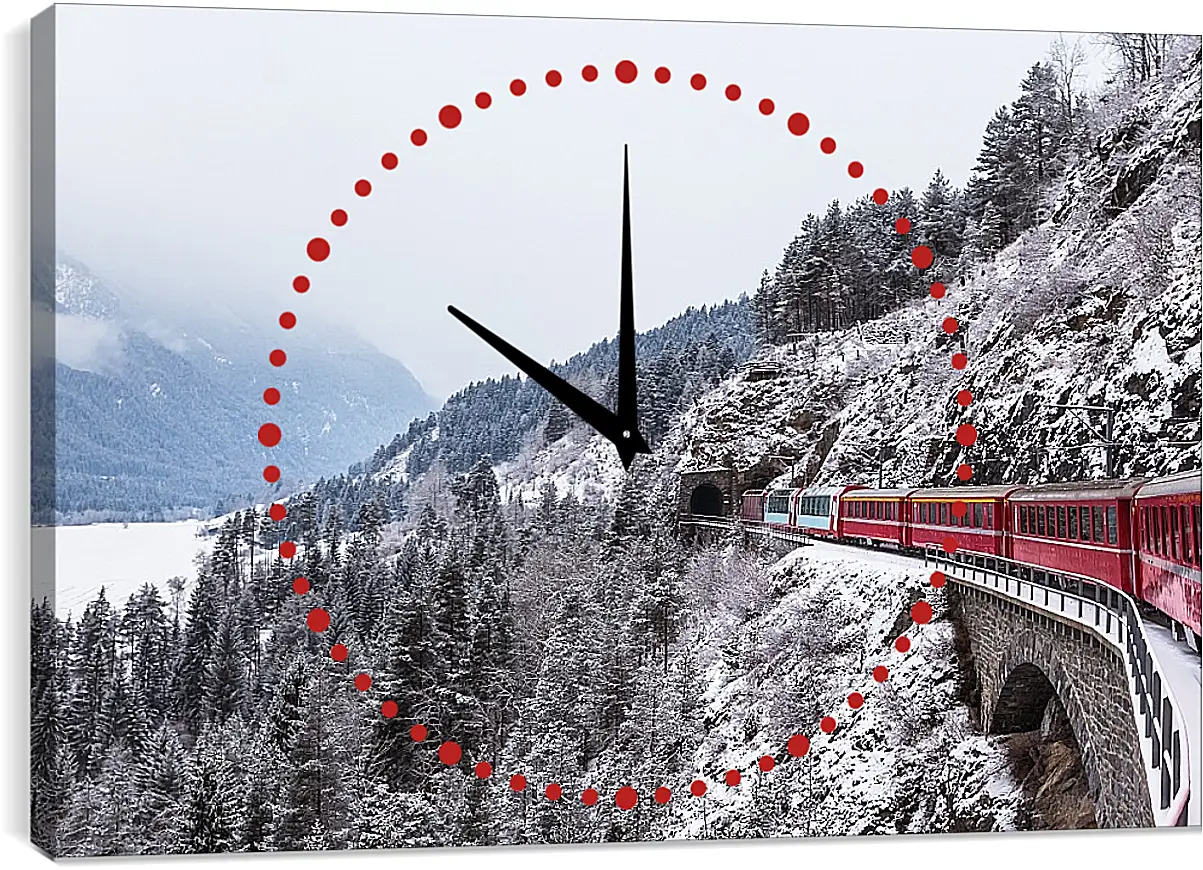 Часы картина - Поезд зимой
