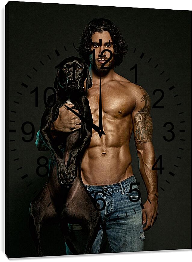 Часы картина - Брюнет с собакой
