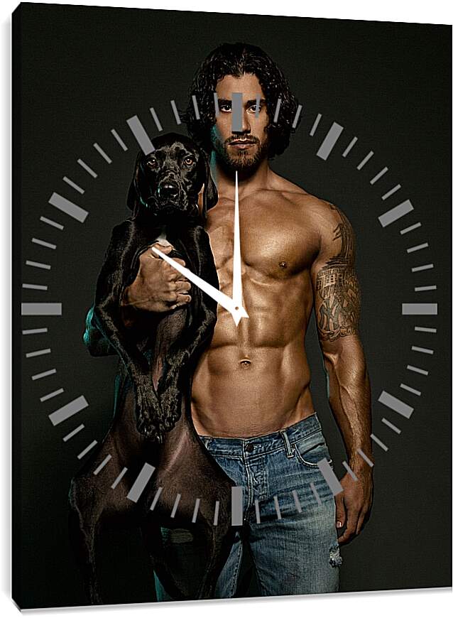 Часы картина - Брюнет с собакой